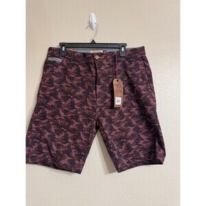 Hudson & Barrow Men's Burgundy Camo Cotton Spandex Shorts Flat Front Pockets